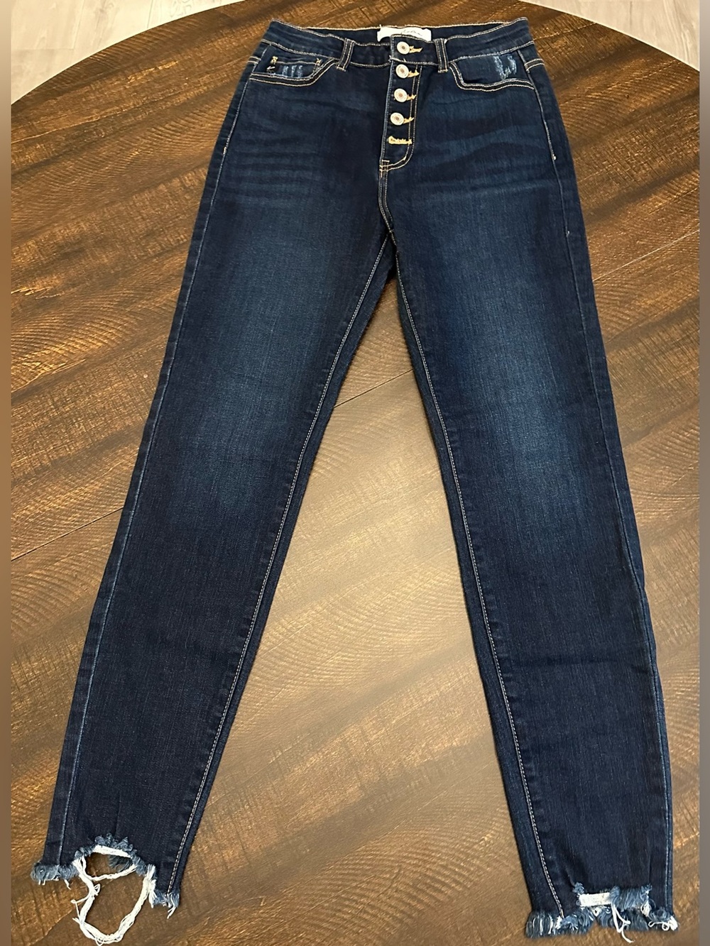 Kancan Jeans Skinny Frayed Raw Hem Dark Wash Button Fly Sz 28